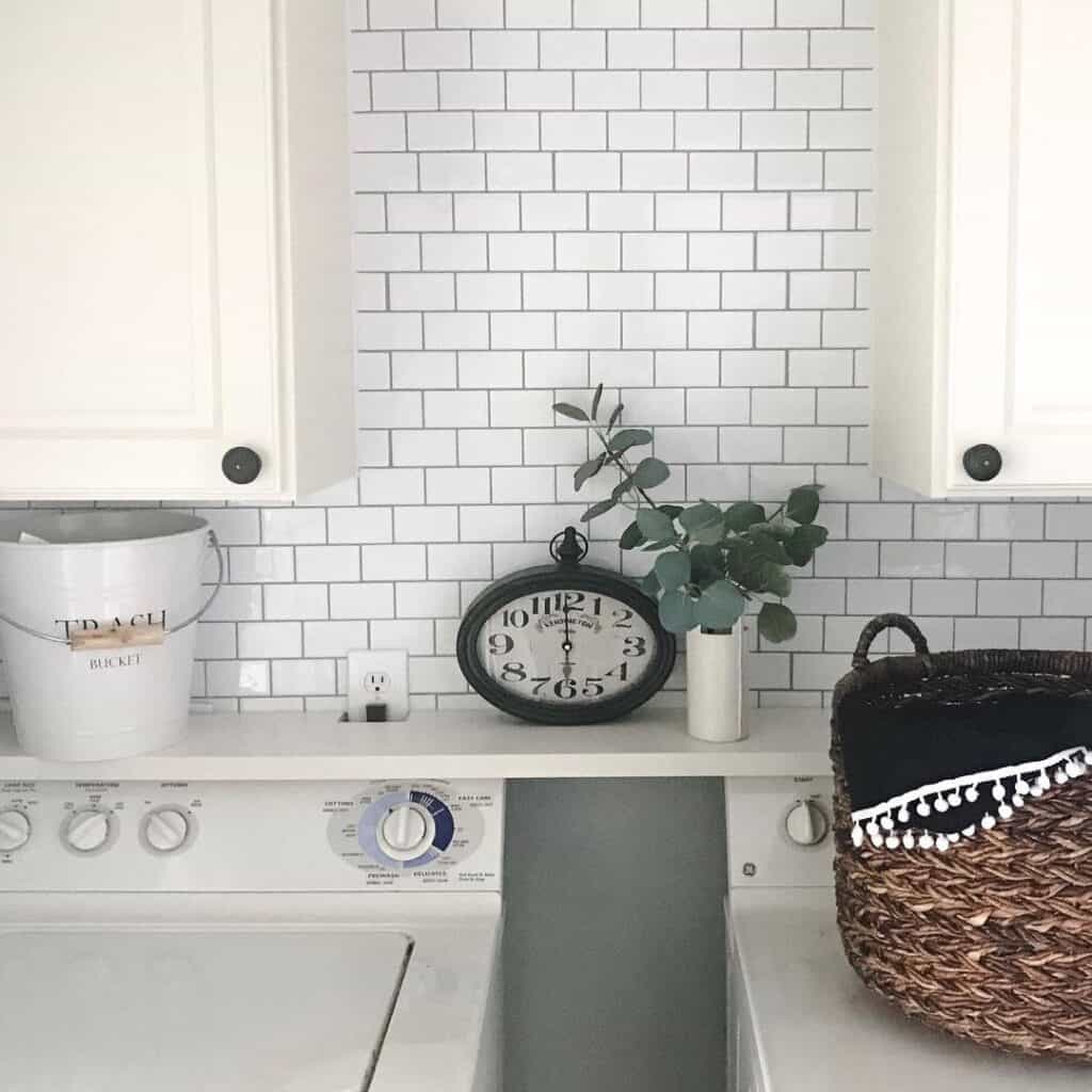 White Subway Tile Backsplash in Laundry Room
