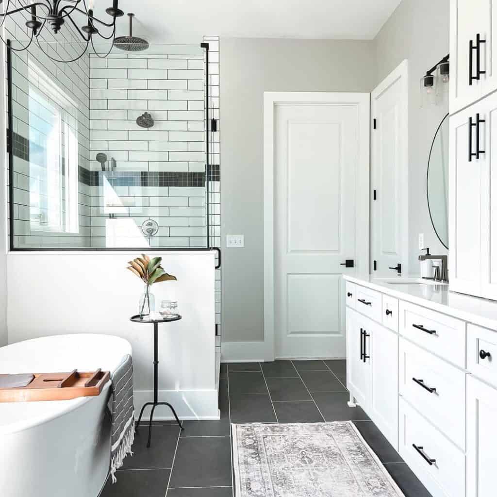 White Subway Tile in a Walk-In Shower