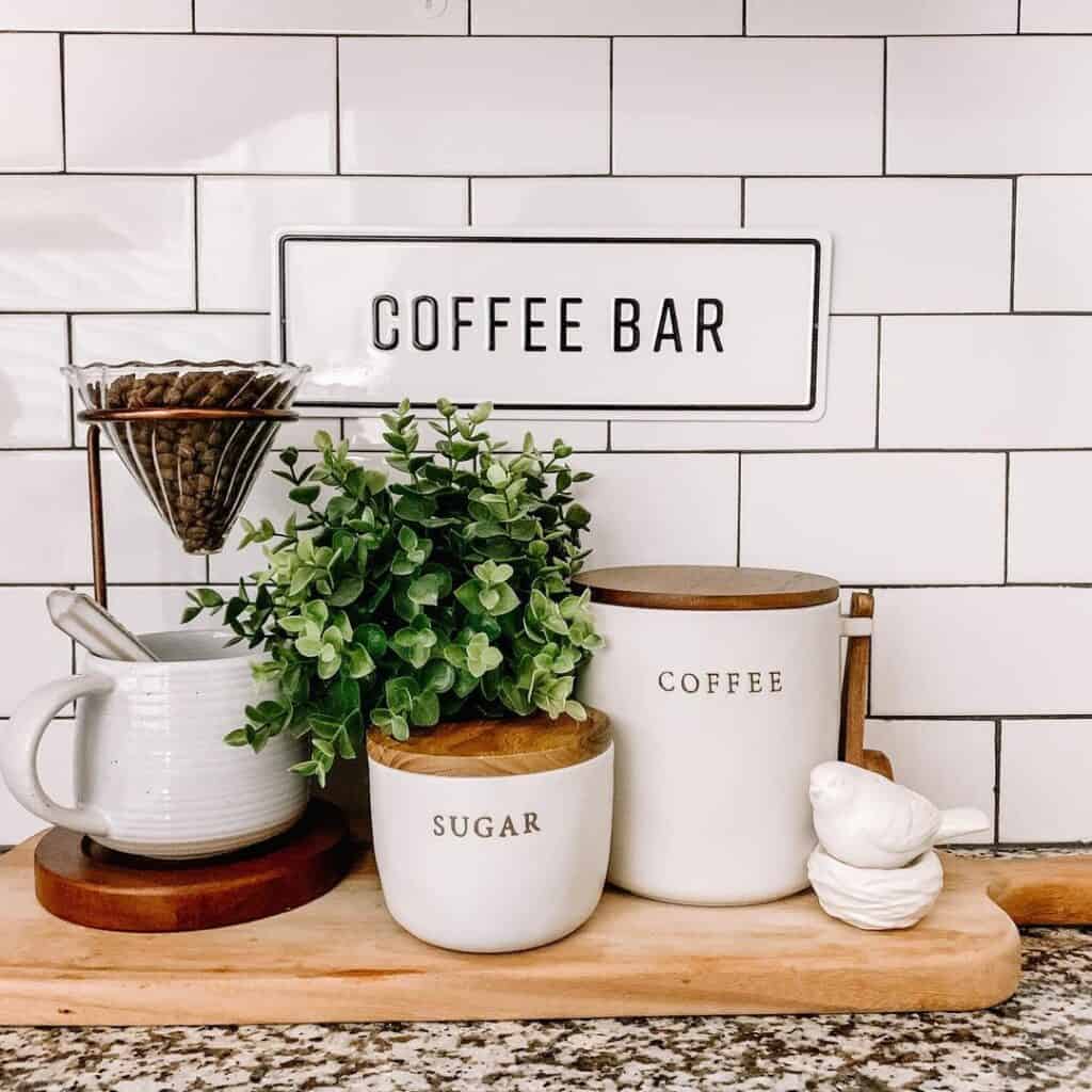 White Tile with Black Grout Coffee Bar
