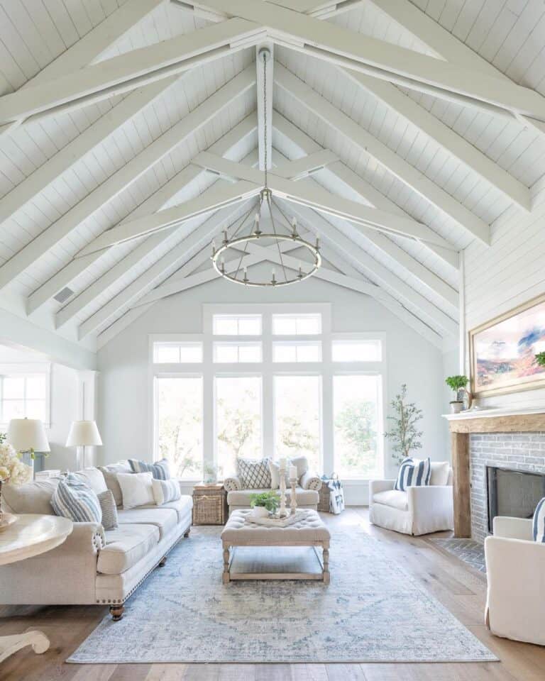 White Vaulted Ceiling Design for Living Room