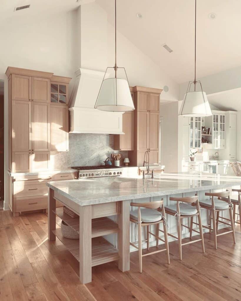 White Vaulted Ceiling with Range Hood