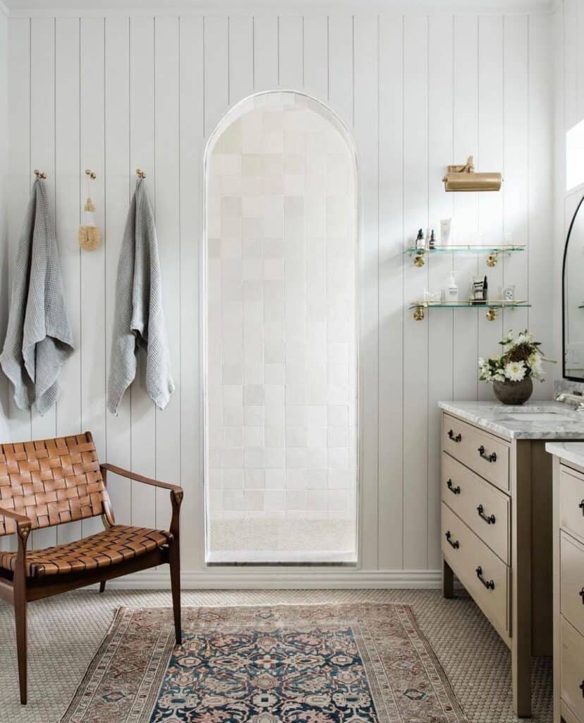 White Vertical Shiplap Bathroom Wall