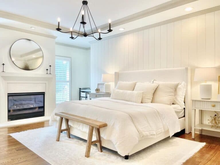 White Vertical Shiplap Bedroom Accent Wall