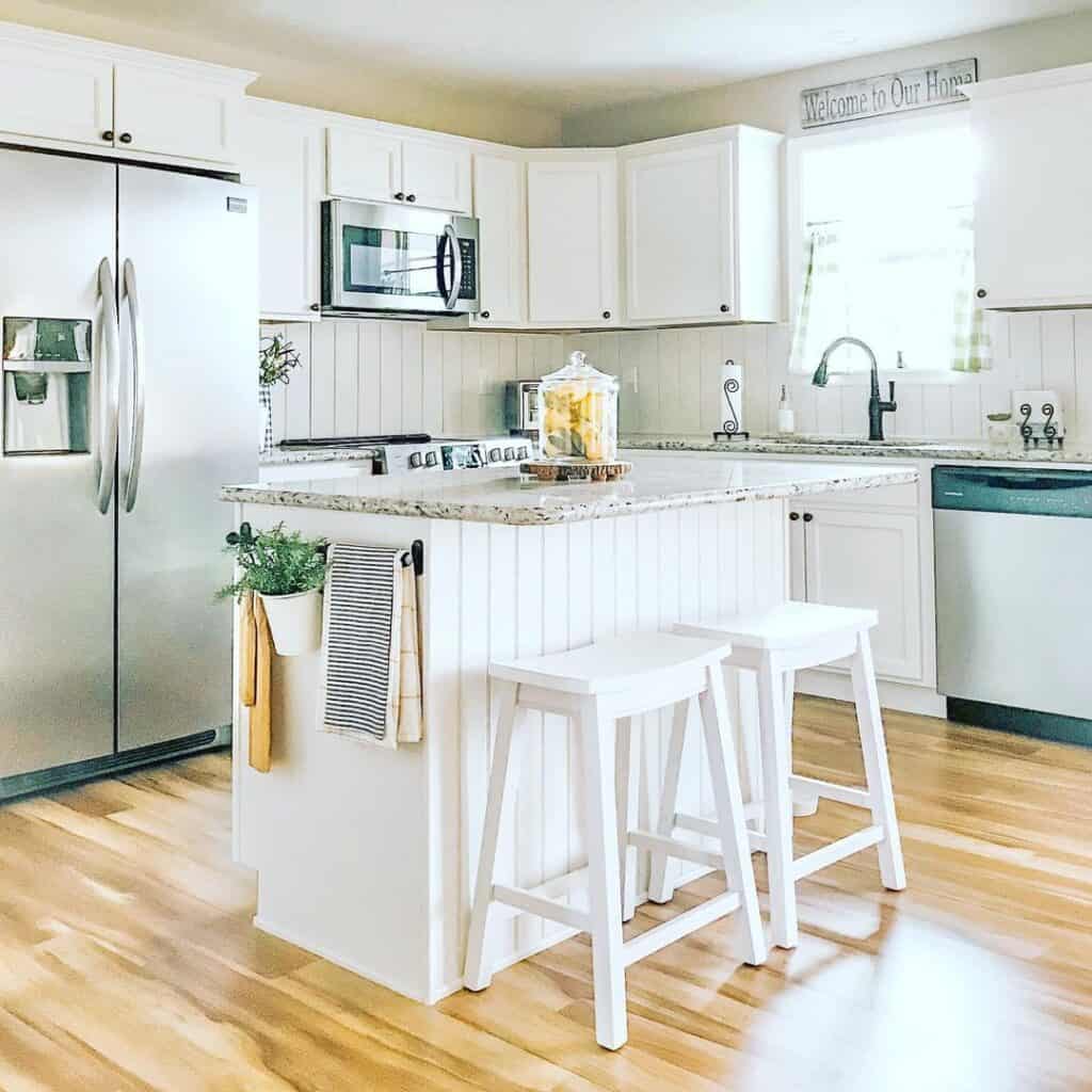 white shiplap kitchen backsplash