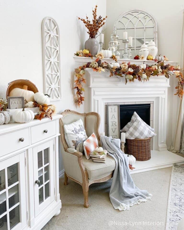 White Wall Decor and a Fall Garland