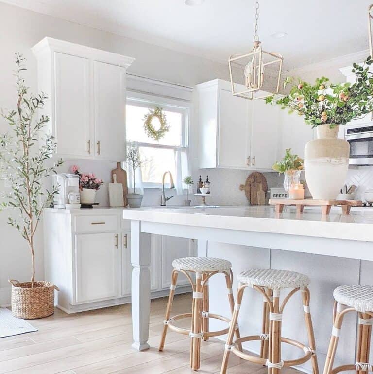 White Wicker Bar Stool Kitchen Island