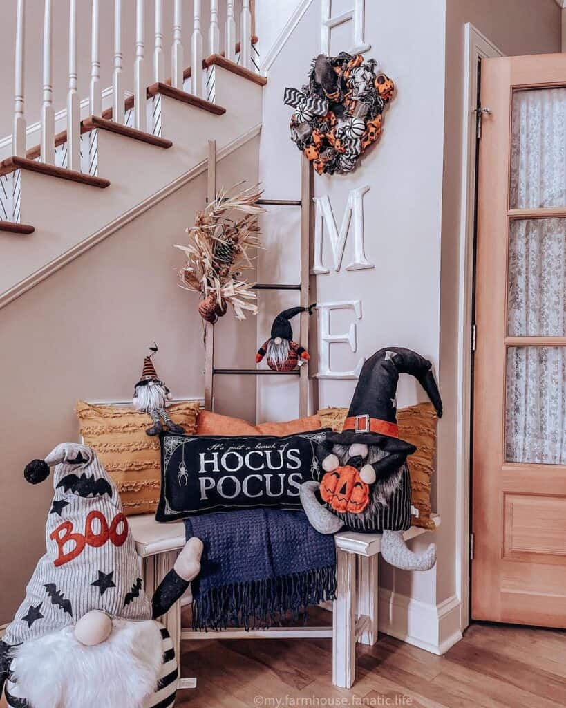 White Wooden Bench with Halloween Theme