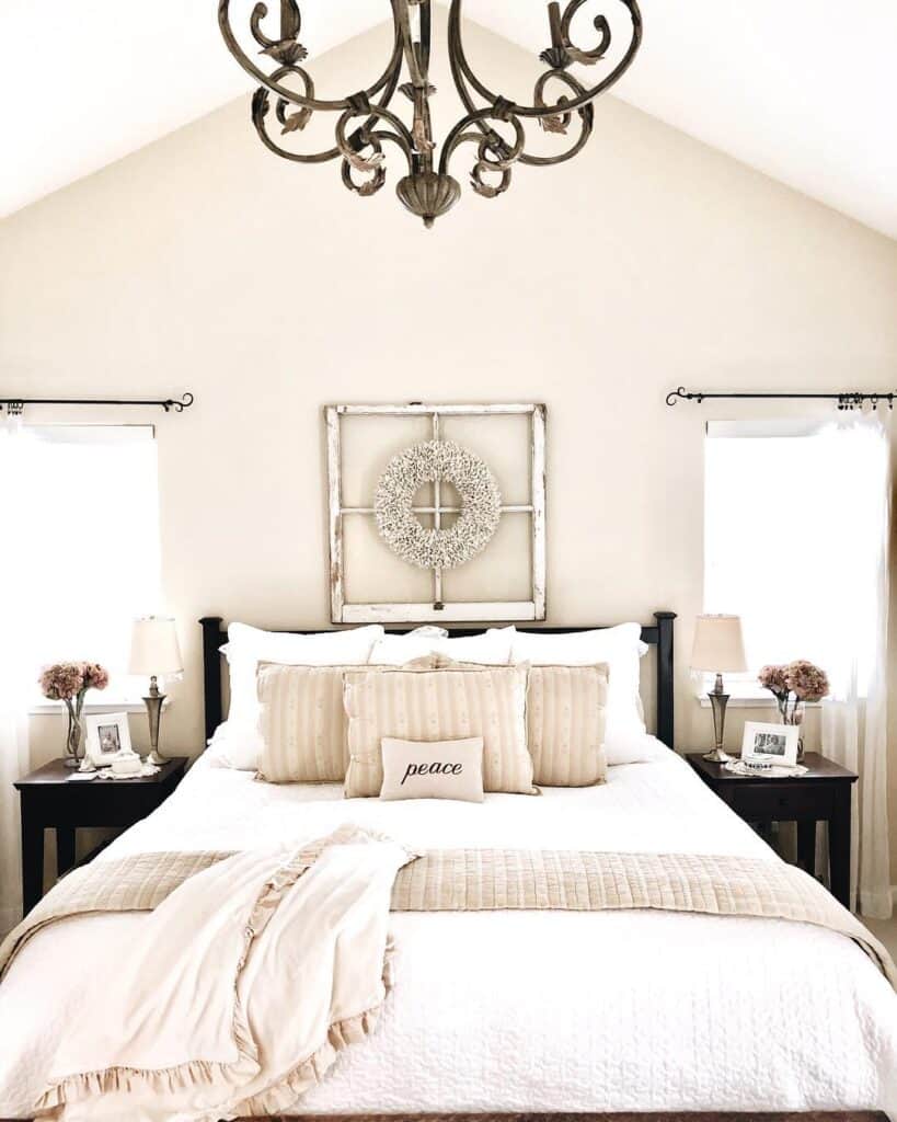 White and Beige Vaulted Ceiling Master Bedroom
