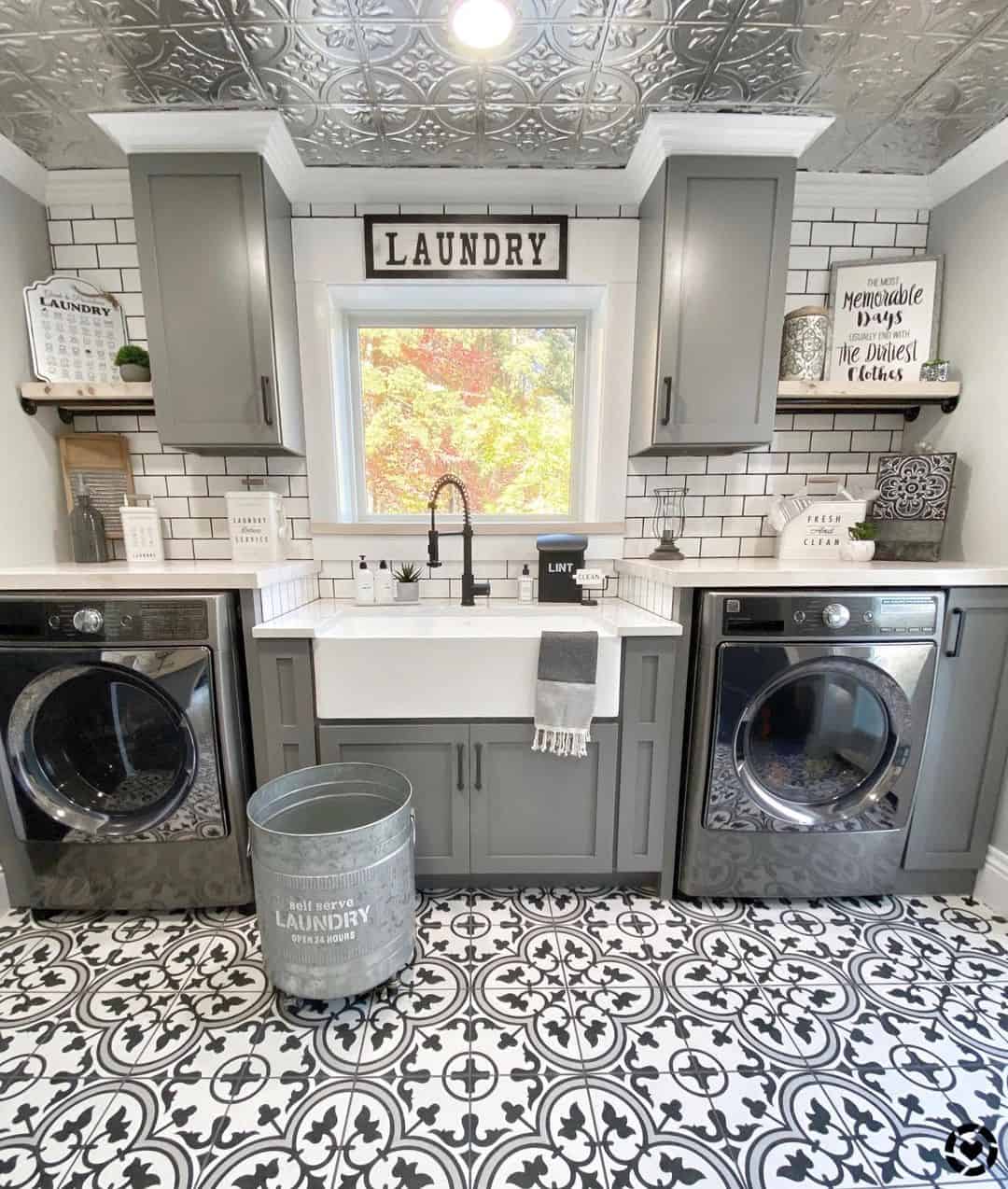 White and Black Mosaic Laundry Room Floor Tile - Soul & Lane