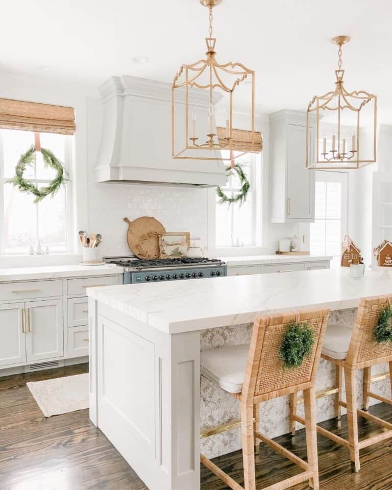 White and Gold Kitchen Ideas with Island
