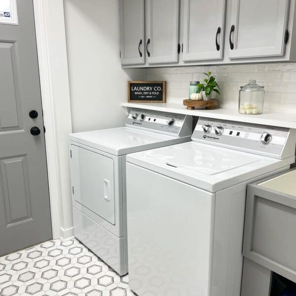 White and Gray Hexagon Laundry Room Flooring - Soul & Lane