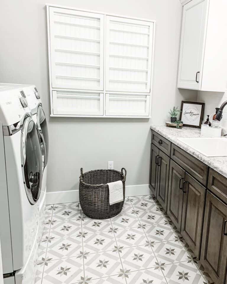 White and Gray Laundry Room Floor Tile