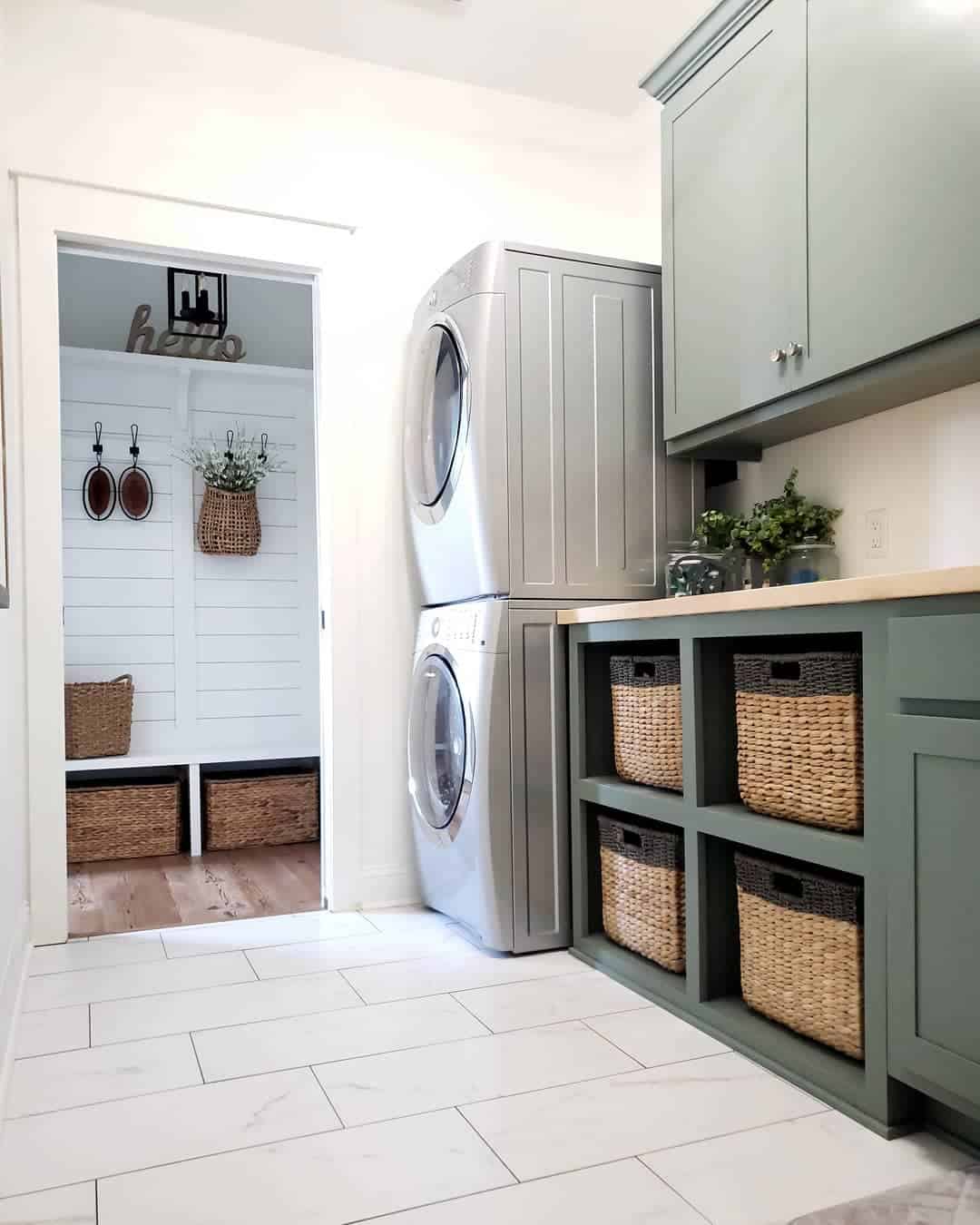 White and Gray Marble Tile Laundry Room Flooring Soul & Lane