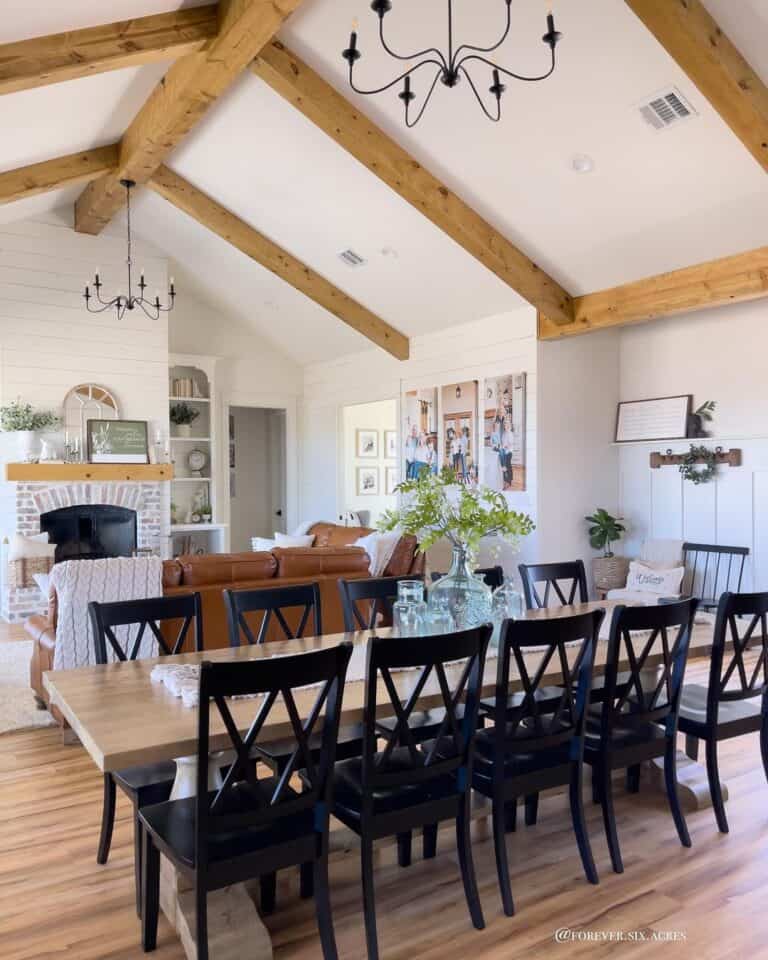 White and Wood Beam Vaulted Ceiling