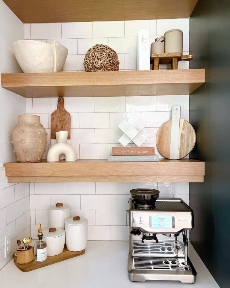 White and Wood Coffee Corner with Floating Shelves