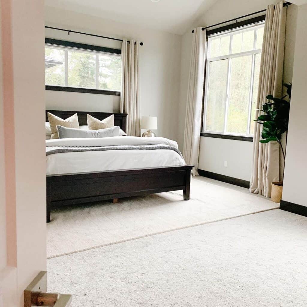White with Black Trim Vaulted Ceiling Bedroom