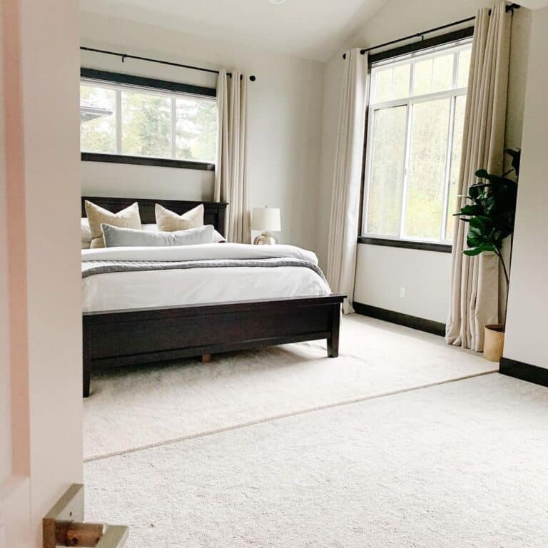 White with Black Trim Vaulted Ceiling Bedroom