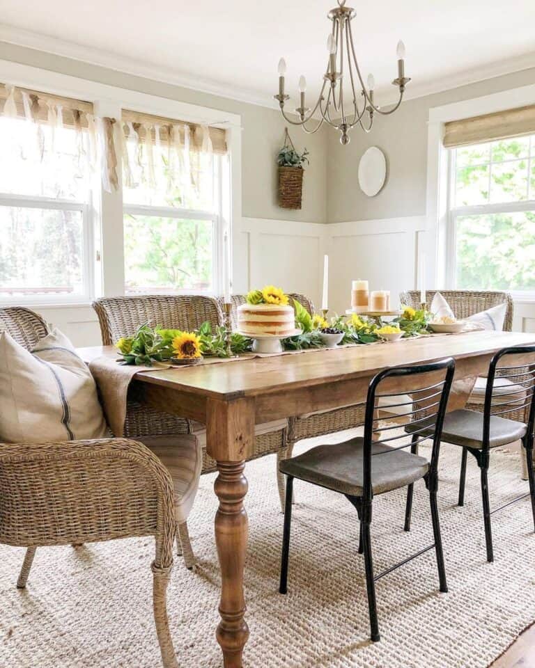 Wicker Dining Chairs and Wood Table