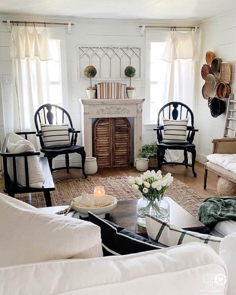 Wicker Wall Hanging Baskets in Living Room