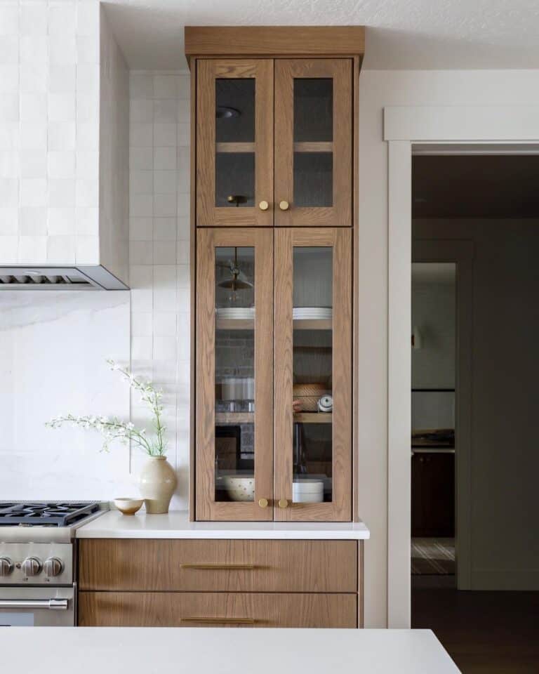 Wood Cabinetry with Brass Knobs