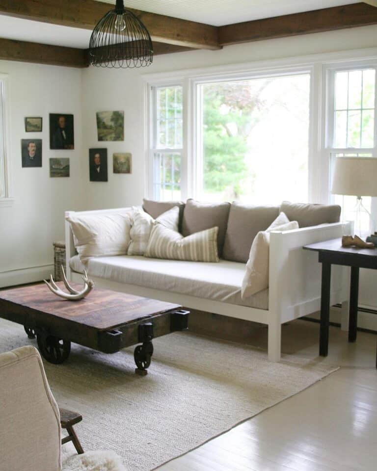 Wood Ceiling Beams and Matching Coffee Table