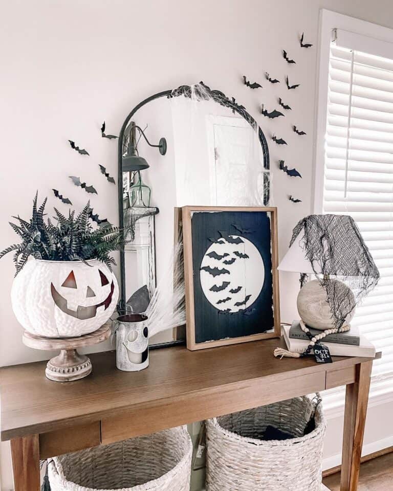Wood Console Table with Halloween Décor
