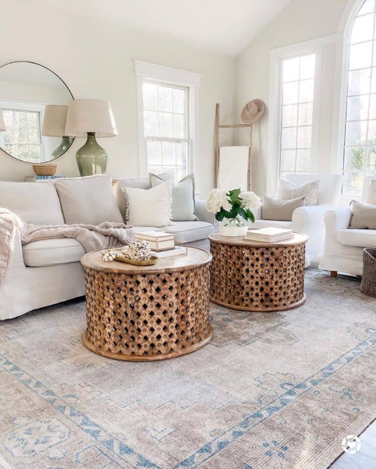 Wood Drum Coffee Table with Storage