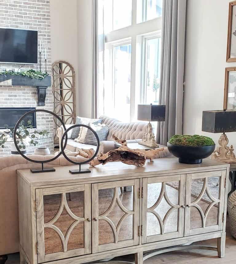 Wood Farmhouse Sideboard with Mirrored Doors