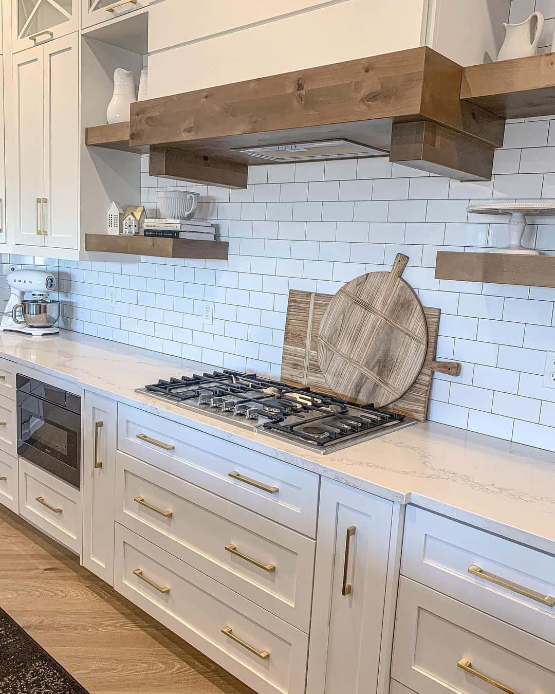 Wood Floating Shelves on Tile Backsplash Soul & Lane