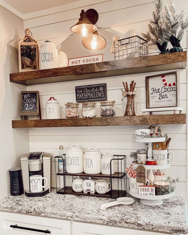 Wood Floating Shelves with Kitchen Decor