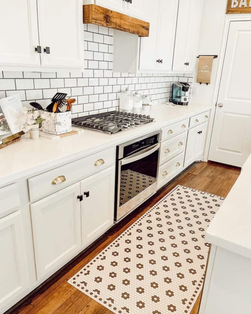 Wood Flooring Kitchen with Patterned Mat