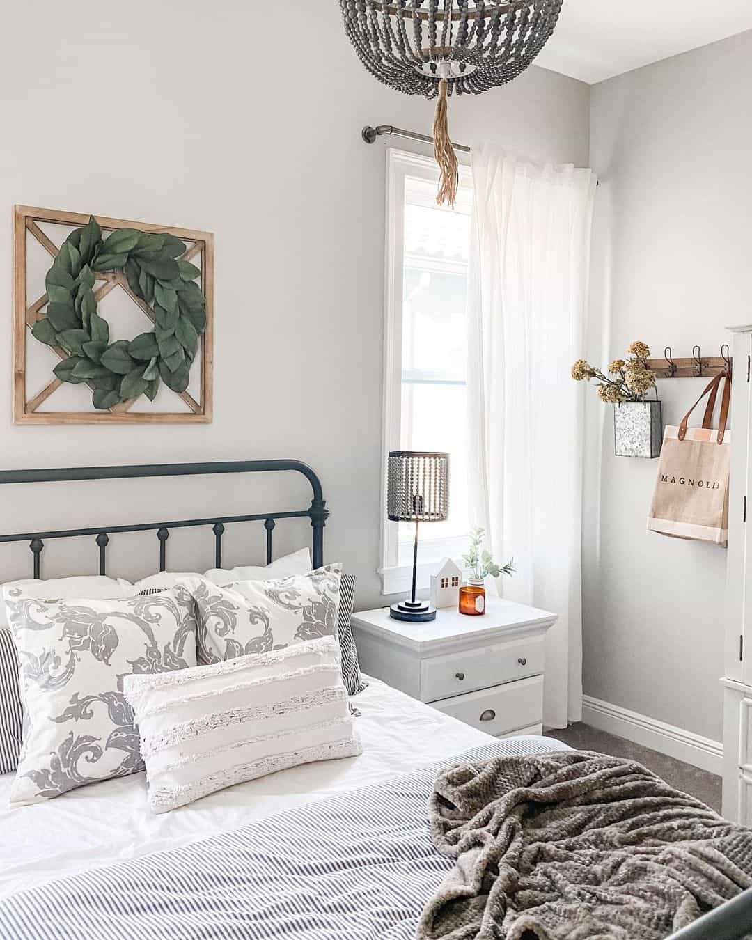 Wood Wall Décor in Light Gray Bedroom - Soul & Lane