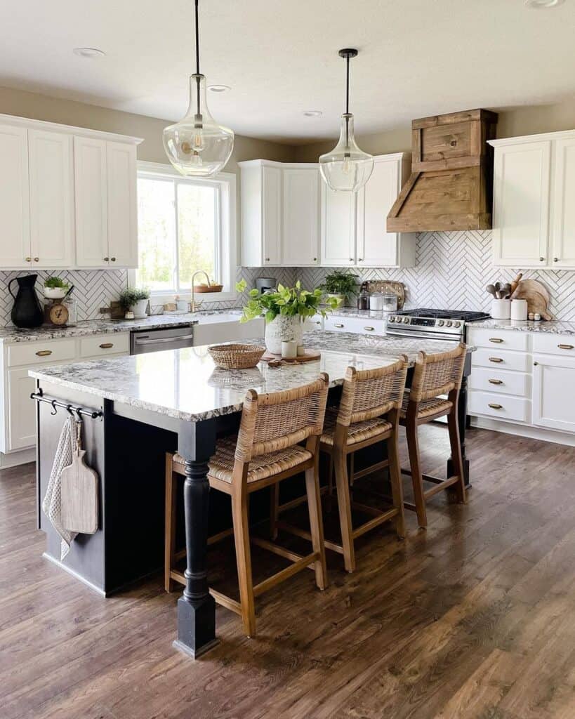 Wood and Wicker Bar Stools with Backs