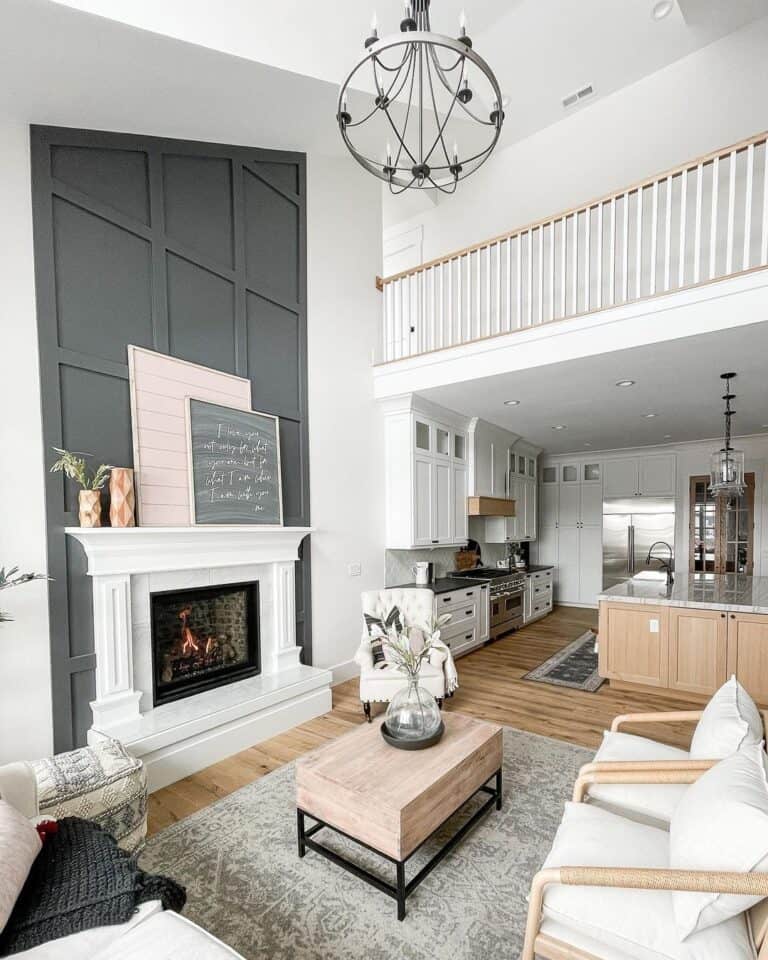 Wooden Block Coffee Table on Light Grey Rug