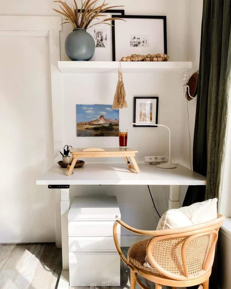 Wooden Tray on a Modern White Desk