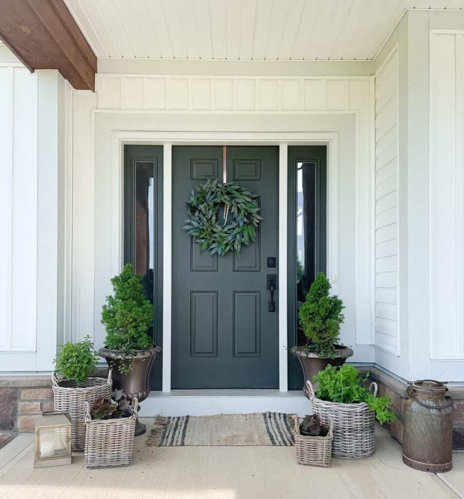Wreath on a Dark Green 6-Panel Front Door