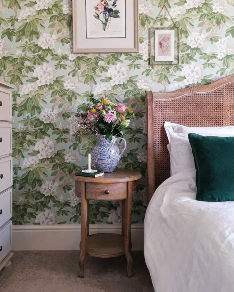 A Blue and Green Whimsical Floral Wallpaper