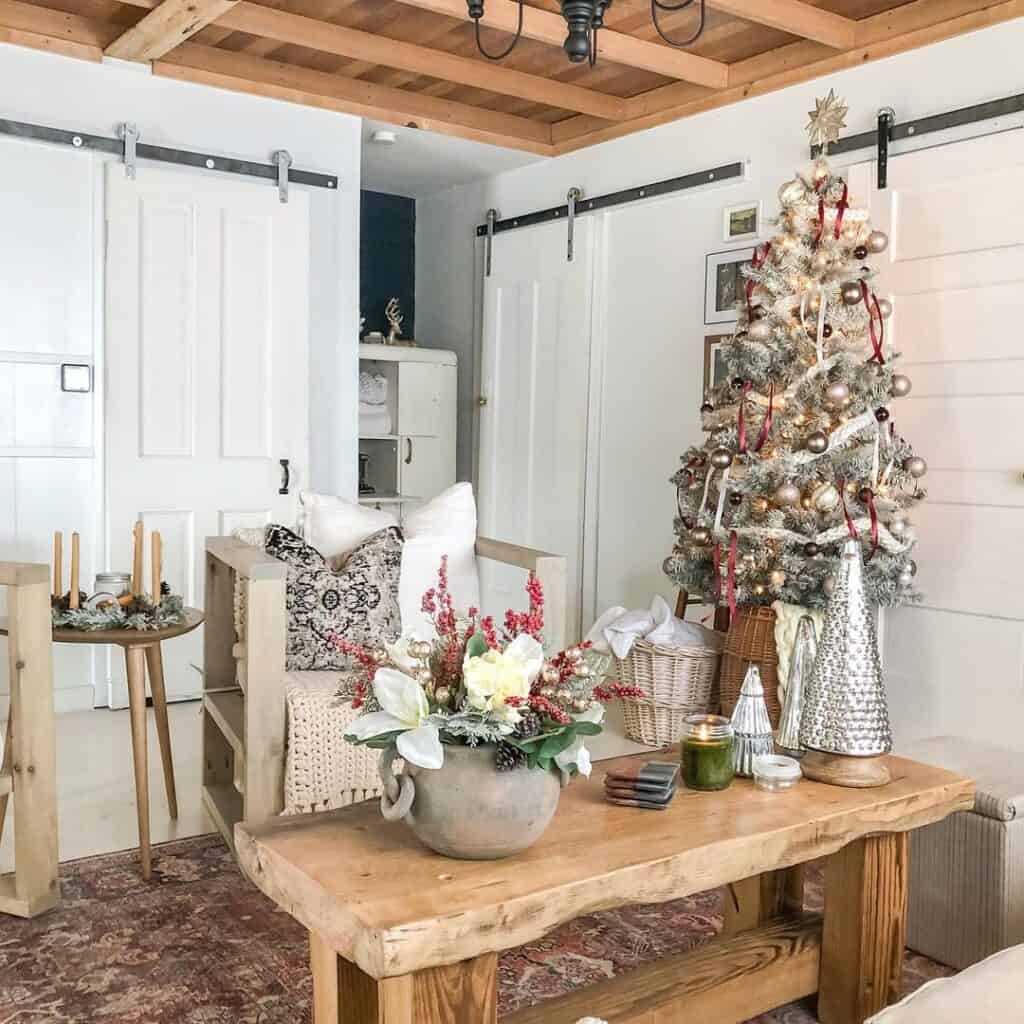 A Silver Gold Christmas Tree and White Barn Doors
