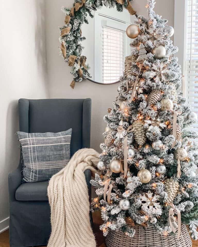 A Silver Gold Tree in a Bedroom