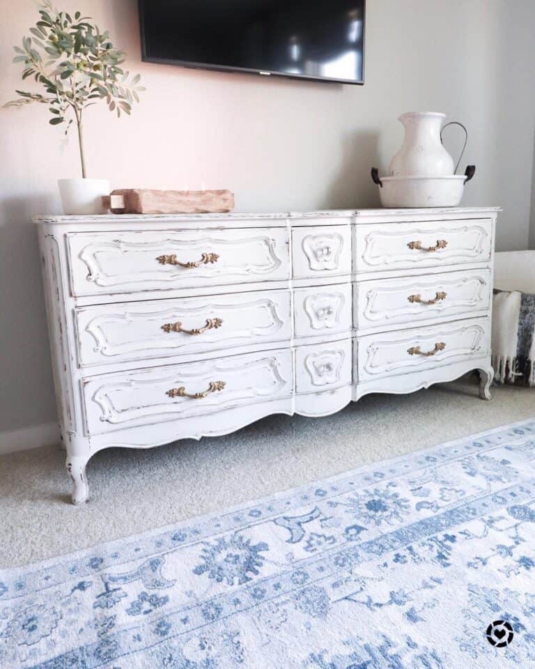 Antique Dresser and Blue Rug for Bedroom