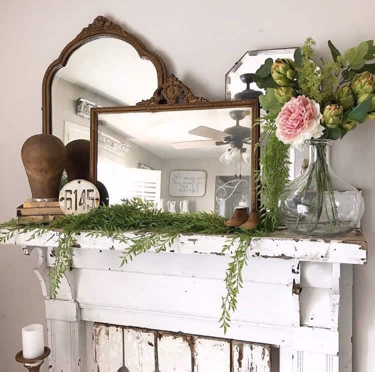 Antique Finds on a Faux Fireplace Mantel