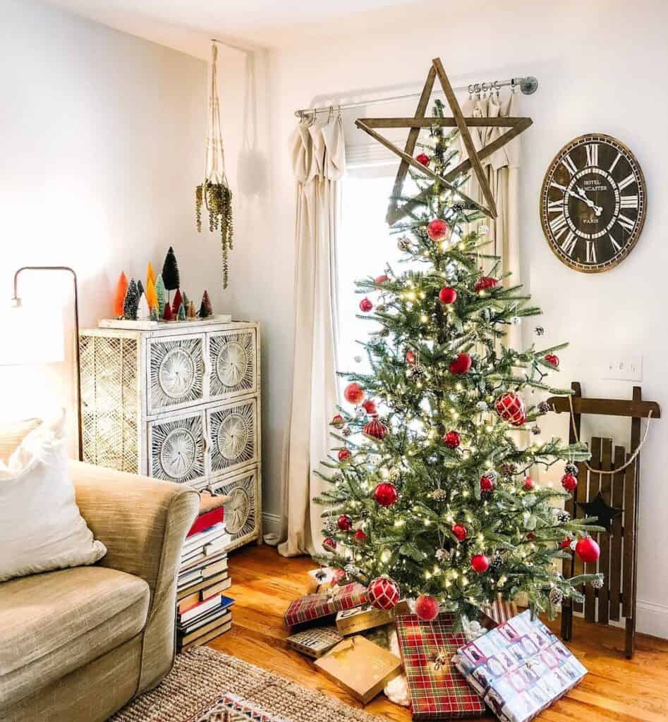 Antique Wood Sled and Red Decorations