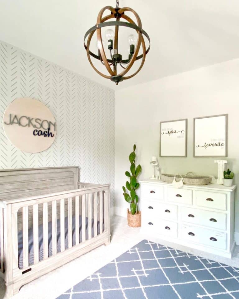 Baby Boy's Nursery with Wallpaper Feature