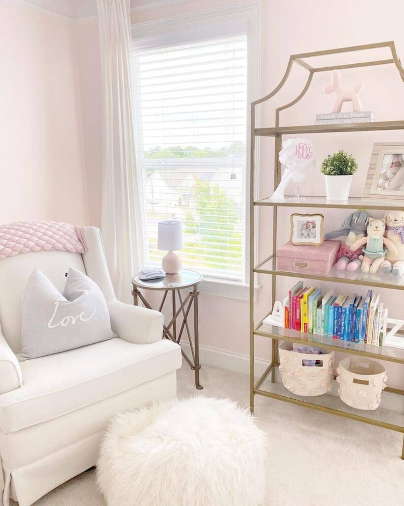 Baby Girl Nursery Ideas Include a Fluffy White Pouf