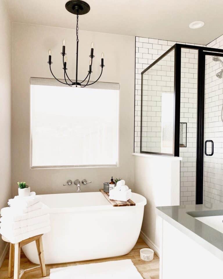 Bathroom with Black Frame Shower and Soaking Tub