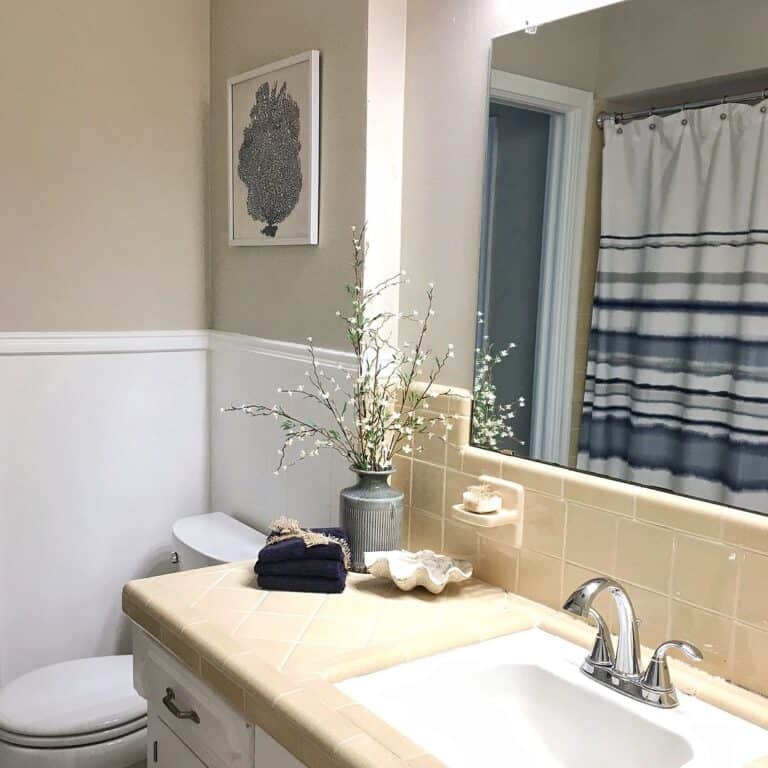 Bathroom with Frameless Vanity Mirror