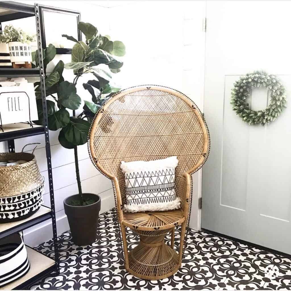 Beautiful Cane Accent Chair in a Home Office