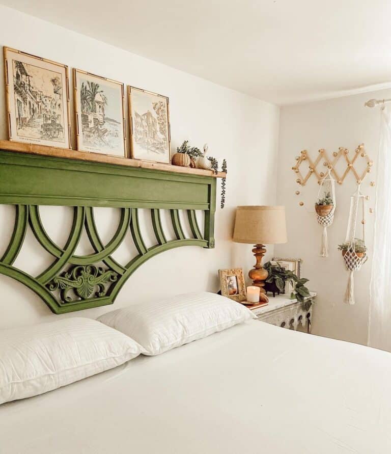 Bedroom with Green Wood Carving Headboard