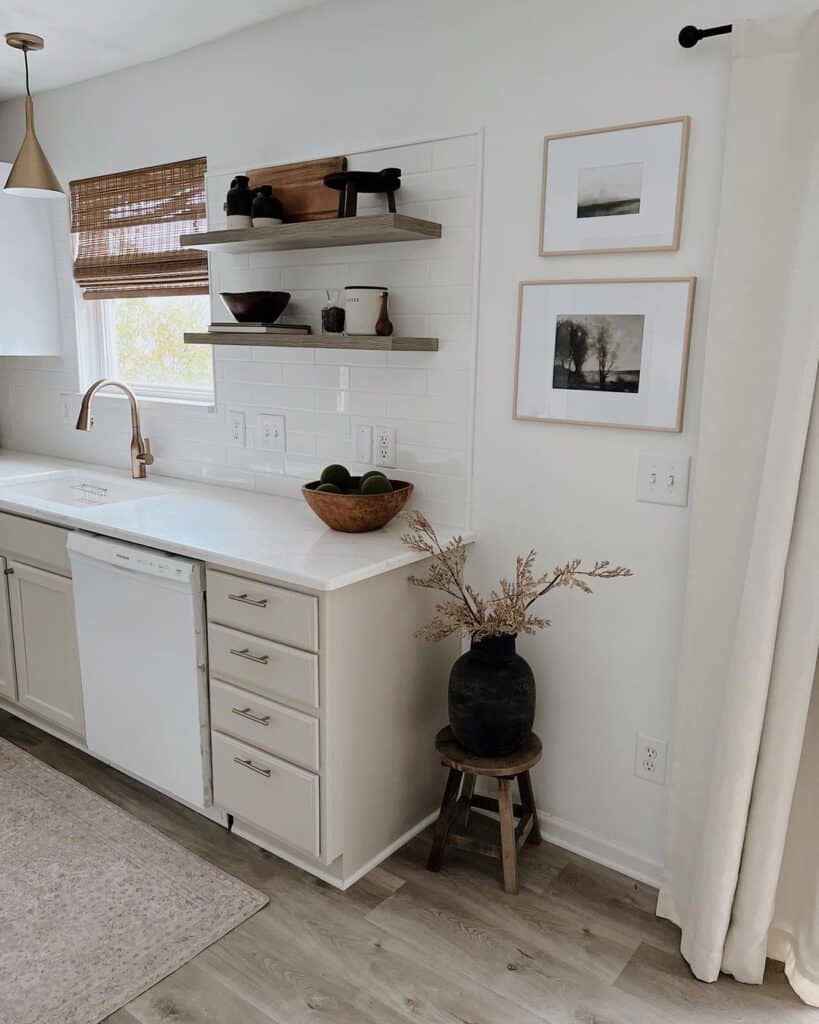 Beige Kitchen Cabinets with White Dishwasher