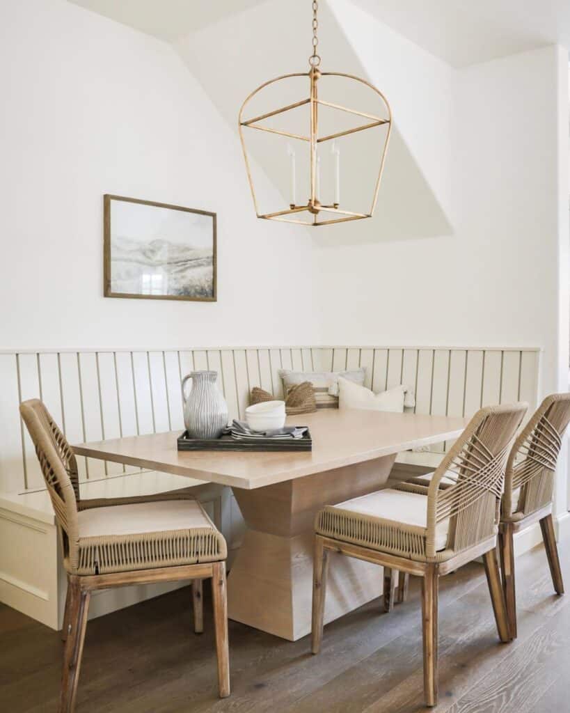 Beige Rattan Dining Chairs with Wood Legs